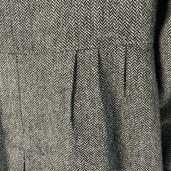 Rina Zin Elegant Herringbone Wool Coat w Peter Pan Collar Black Velvet Tie Sz S - Picture 8 of 14